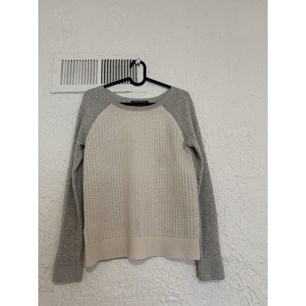 Tommy Bahama Womens Cashmere Waffle Knit Sweater Small Grey Cream SZ XS